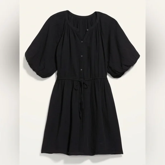 NWT! Black Waist-Defined Puff-Sleeve Mini Poet Dress - Size XL Tall - Picture 4 of 8